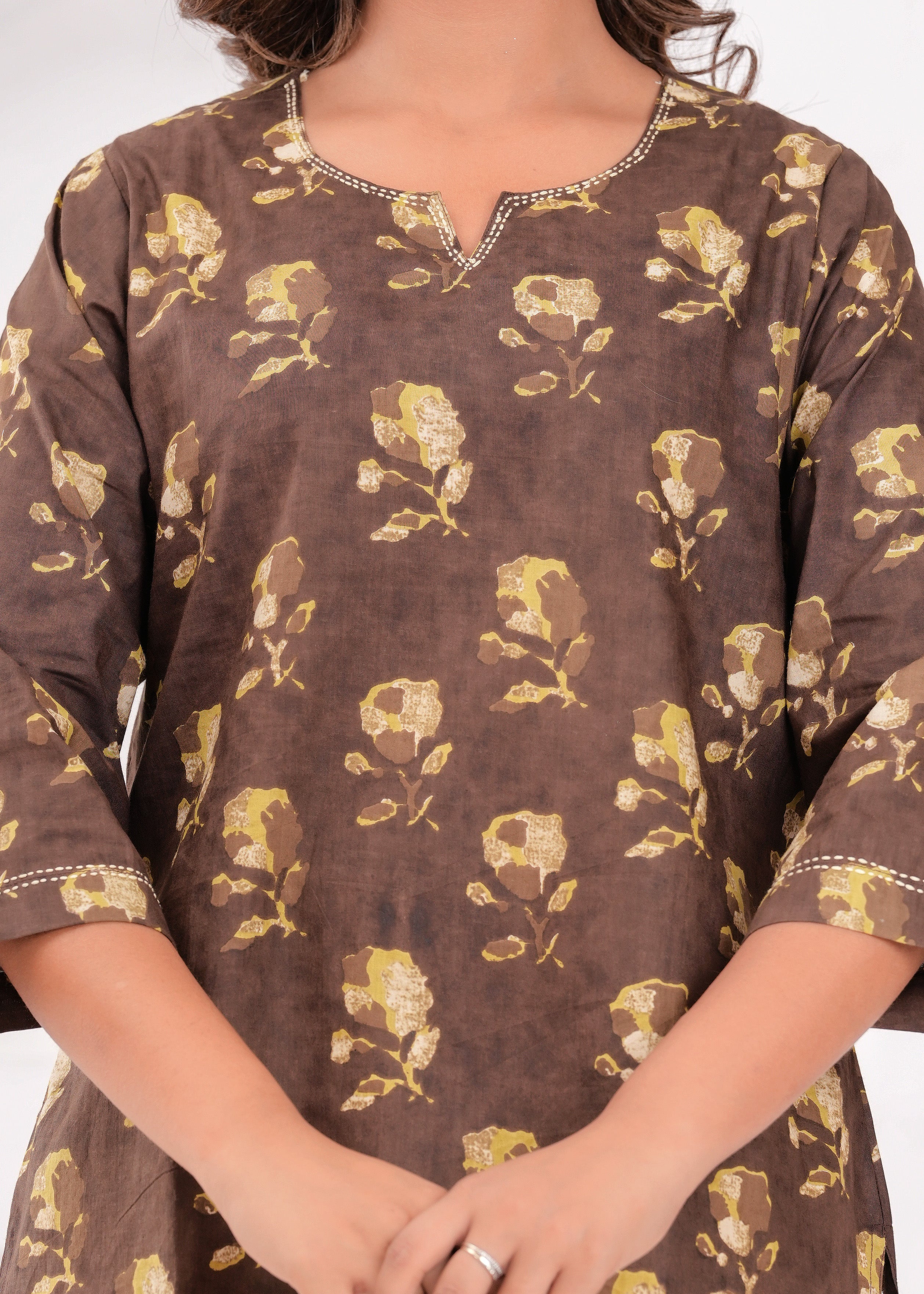 Cocoa Brown Printed Cotton Top